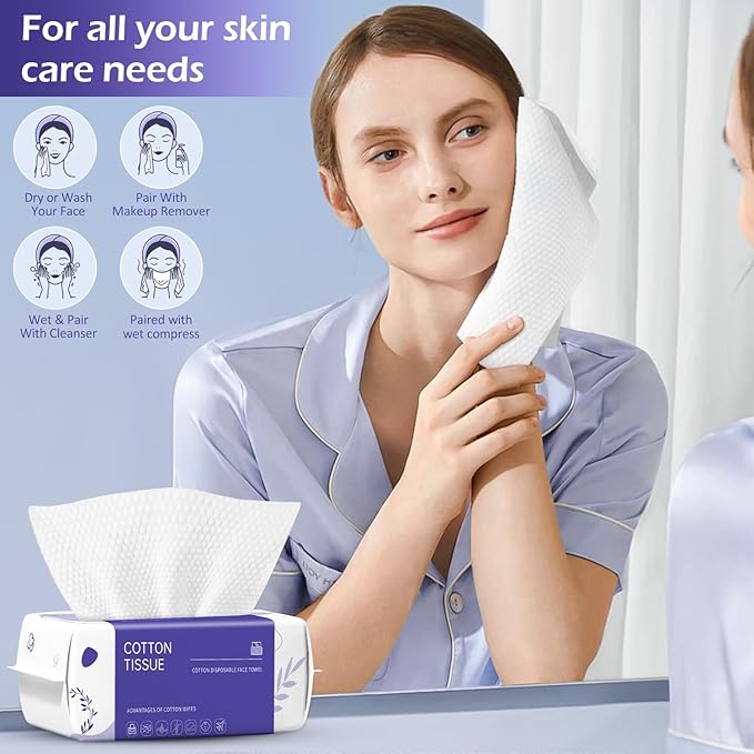 Disposable Face Towel 600 Count, Face Clean Towels, Soft Cotton Dry Wipes - Image 4