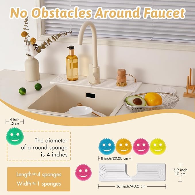 16" Faucet Mat for Kitchen Sink, Long Diatomite Fast Drying Stone Sink Tray - Image 3