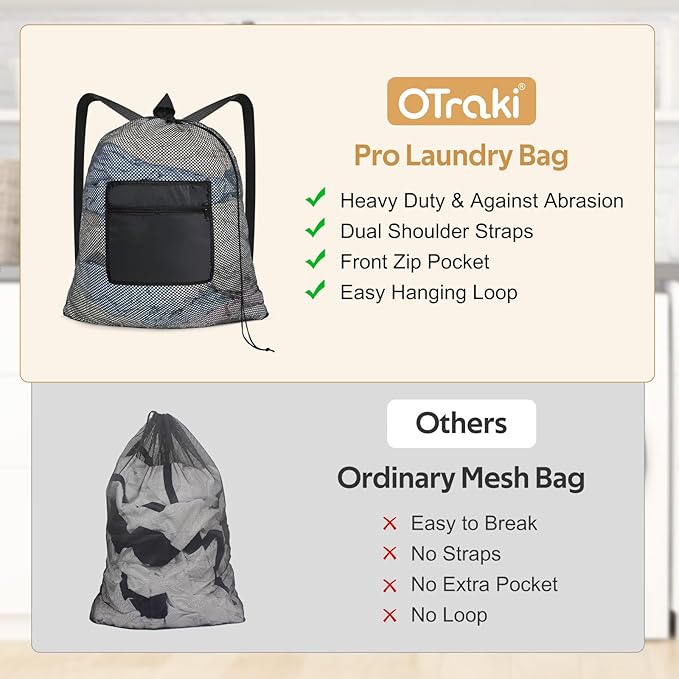 OTraki Laundry Bag Backpack 24x27 Inch Heavy Duty Mesh Laundry Bag Travel - Image 8