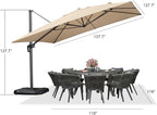 PURPLE LEAF 11.5' X 11.5' Telescopic Patio Umbrella with Base Included Lifting Cantilever Offset Square Large Umbrella for Pool Outdoor Patio Deck Garden Beige - Image 9
