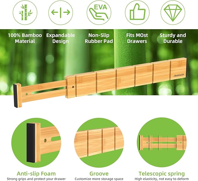 ANTOWIN 4 Pack Expandable Drawer Dividers, 2.2'' High, Extend from 17'' to 22'' - Image 3