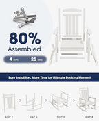 KINGYES HDPE Outdoor Rocking Chair, Widened Seat Patio Rocking Chair, Oversized All Weather Patio Rocker, White - Image 5