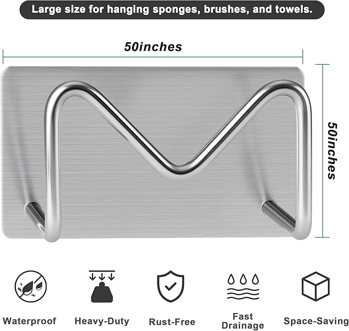 2-Pack Stainless Steel Sponge Holder, Kitchen Sink Caddy Organizer, SUS304 - Image 3
