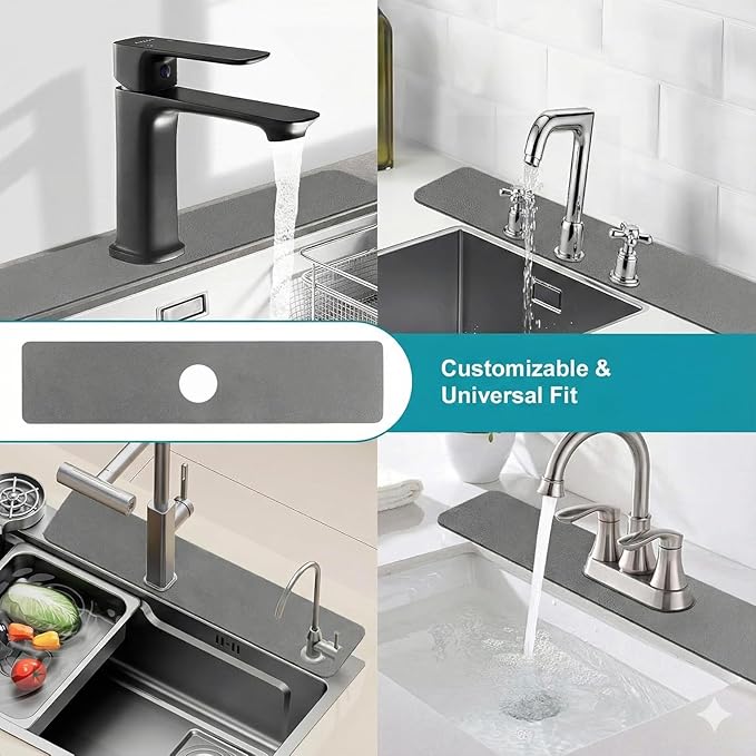 Customizable Kitchen Sink Faucet Mat: 30" Lx5.5 W Splash Guard, Pre-Cut Center - Image 3
