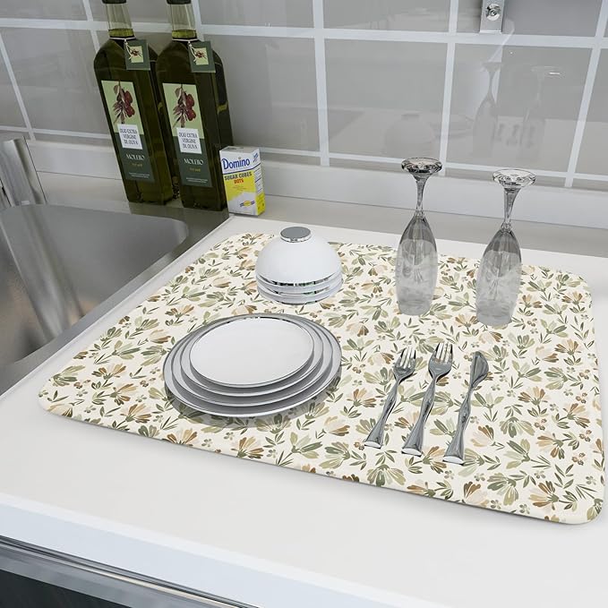 Spring Summer Daisy Floral Leaf Dish Drying Pad 18 x 24 Inch - Image 6