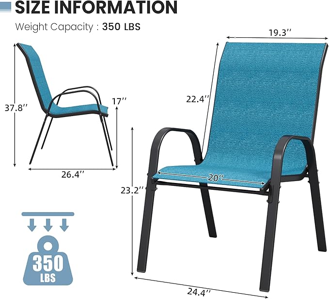 Patio Dining Chairs Set of 4, Stackable Dining Chairs High Back, Breathable Seat Fabric and Alloy Steel Frame Fit Backyard, Porch, Lawn，Poolside (Sky Blue) - Image 3