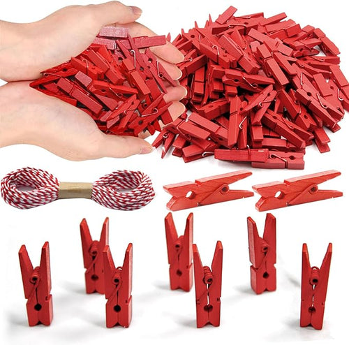 1.35 Inch Mini Clothes Pins100 PcsWith 32 Feet Jute Twine by SETNDTS