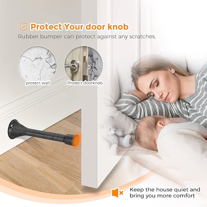 Ravinte Door Stoppers, 6 Pack Black Spring Door Stops - Image 6