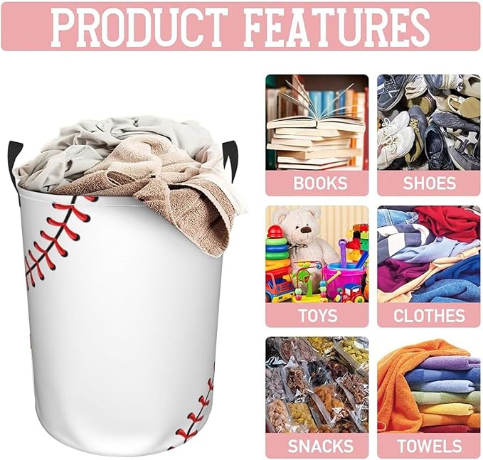 Baseball Texture Laundry Hamper Bag - Image 8