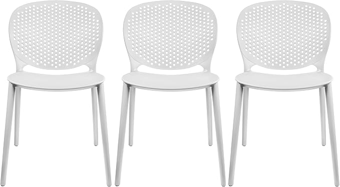 2xhome Set of 3 Patio Dining Chairs | Modern Stackable Outdoor Pool Side Chair | Weather Resistant Plastic for Yard, Porch, Balcony, Kitchen, White by 2xhome