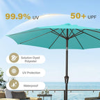 MEWAY 9ft Patio Umbrella Outdoor Table Umbrellas with Push Button Tilt and Crank, Market Umbrella 8 Sturdy Ribs for Deck, Garden, Pool and Backyard, Teal - Image 5