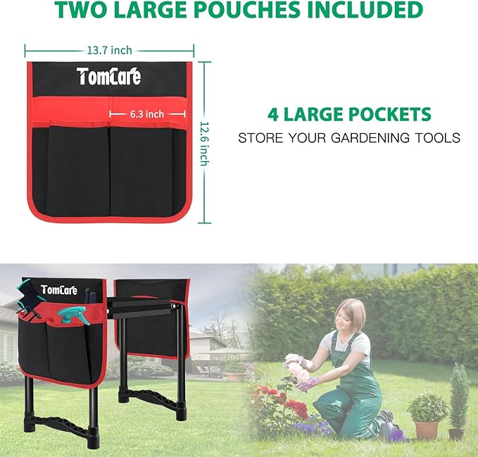 TomCare Garden Kneeler and Seat 10.64” Wider Larger Soft Kneeling Pad Garden Bench with 2 Large Tool Pouches Heavy Duty Garden Stool Foldable Tools Gardening Gifts for Women Men Gardeners,Black - Image 4