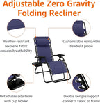 Amazon Basics Outdoor Textilene Adjustable Zero Gravity Folding Reclining Lounge Chair Set with Side Table, pack of 2, Blue - Image 5