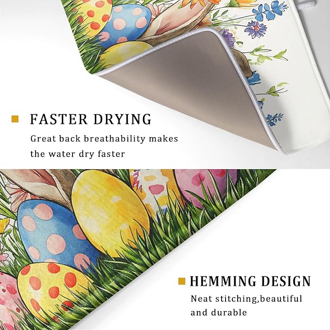 Easter Colorful Bunny Egg Flowers Dish Drying Mat 18 x 24 Inch Absorbent - Image 3