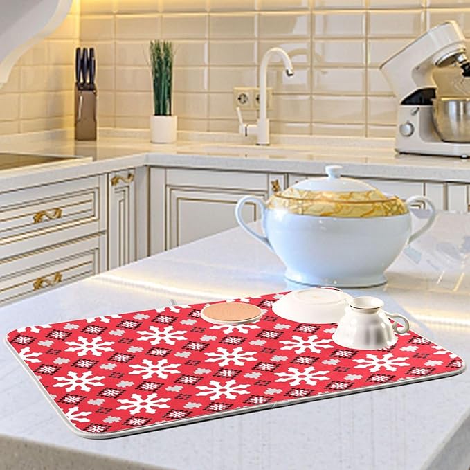 Christmas Snowflake Scandinavian Ornament Dish Drying Mat - Image 2