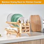 Bamboo Dish Drying Rack, 2 Tier Collapsible Dish Rack - Image 3