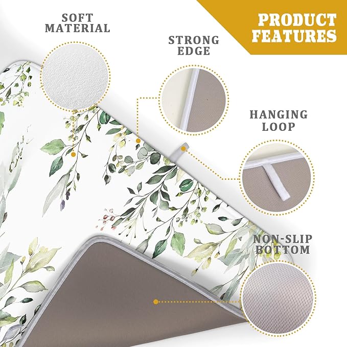 Green Eucalyptus Sage Leaves Dish Drying Mat 18 x 24 Inch - Image 4