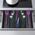 Utoplike Bamboo Drawer Organizer Kitchen Utensils, Adjustable Black Silverware - Image 4