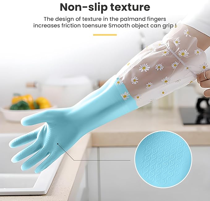 KAQ Dishwashing Cleaning Gloves 3 Pairs-Reusable Cotton Liner Rubber Gloves - Image 4
