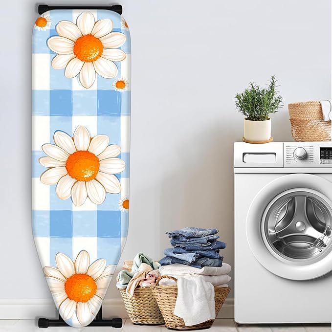 Nuxovilar Blue Gingham with Large Daisies Ironing Board Cover, This Cover Fits - Image 3