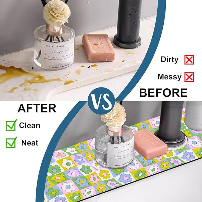 Cute Flowers Sink Splash Guard Retro Floral Faucet Absorbing Mat Fast Drying - Image 6