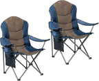 2 Pack Folding Camping Chairs for Adults - High Back Padded Outdoor Lawn Chairs with Lumbar Support & Cup Holder, 400lbs Heavy Duty Portable Camping Chairs Set (Blue & Brown, 2 PCS) by Unknown