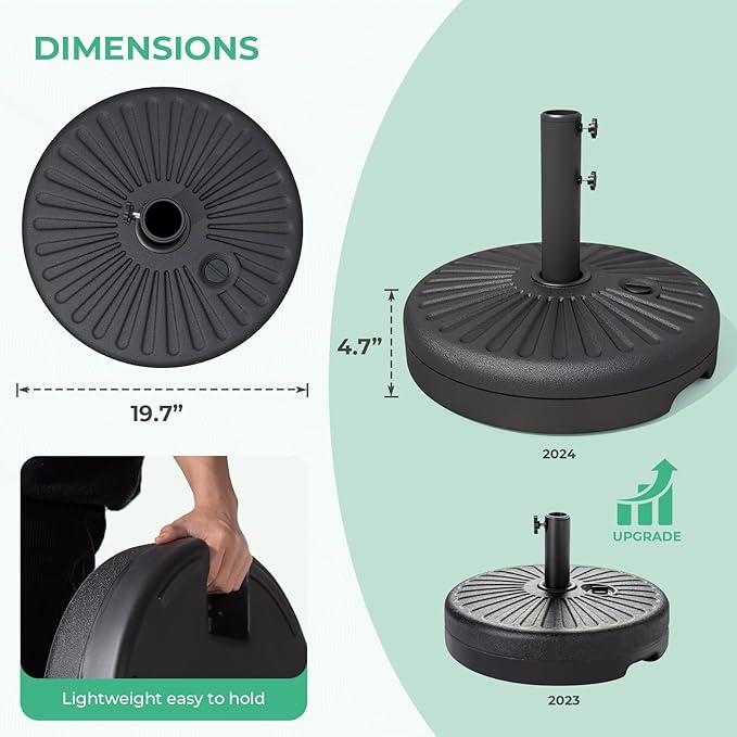 JEAREY 81.5lb Max Capacity Patio Umbrella Stand, Outdoor Umbrella Base Water Filled Stand, Heavy Duty Market Umbrella Holder for Patio, Deck, Poolside (Black) - Image 6