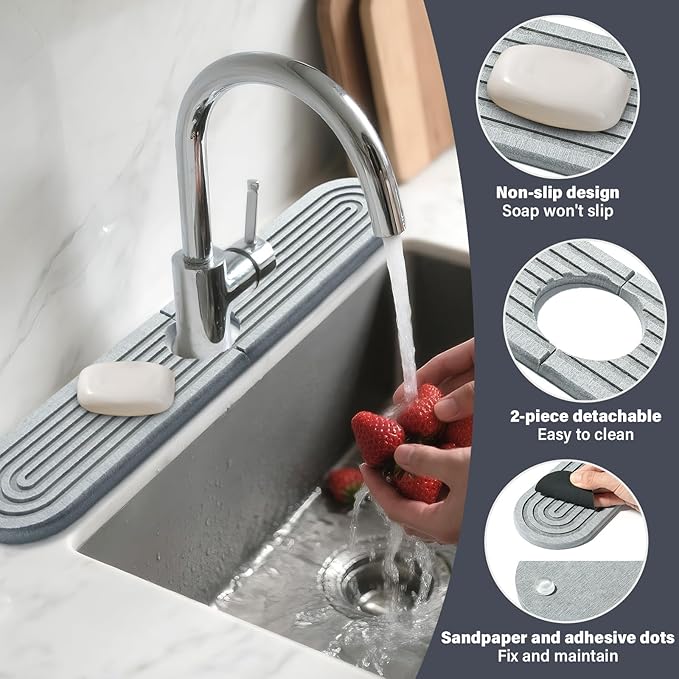 2 Set/4PCS Faucet Mat for Kitchen Sink Splash Guard Faucet Mat Absorbent - Image 4