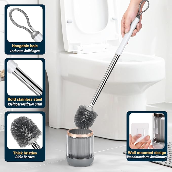 Toilet Bowl Brush and Holder 2 Pack Long Handle Toilet Brush - Image 4