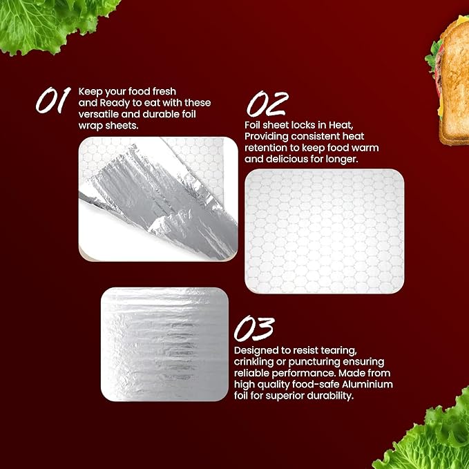 100 Packs Heavy Duty Insulated Aluminum Foil Sheets – 14" x 10.3" Disposable - Image 3