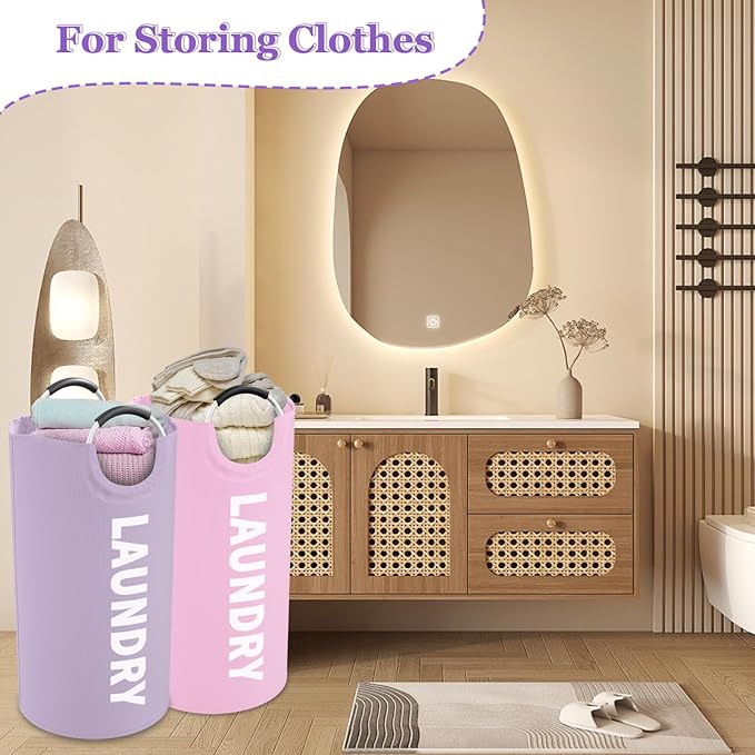 2Pcs 95L Purple + Pink Laundry Basket, Folding Laundry Hampers - Image 5