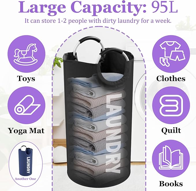 2Pcs 95L Collapsible Laundry Basket - Image 2