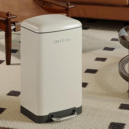 MRBIN Bathroom Trash Can with Lid, Metal Step Kitchen Waste Basket Touchless by mrbin
