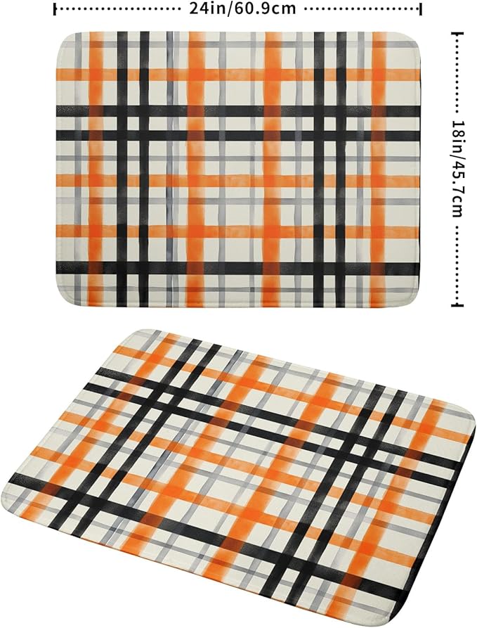 Fall Orange Black Buffalo Plaid Dish Drying Mat 18 x 24 Inch - Image 2