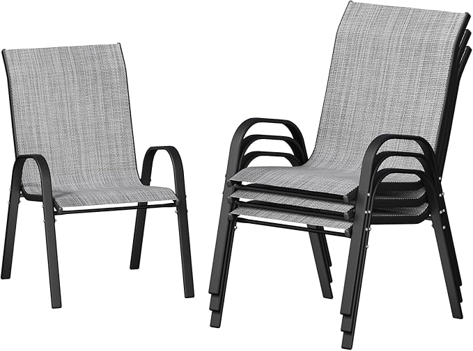 UDPATIO Patio Chairs Set of 4, Stackable Outdoor Dining Chairs with High Back, Breathable Textilene Fabric Outdoor Chair All Weather, 350LBS Capacity for Garden, Backyard (Light Grey) by UDPATIO