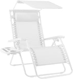 Best Choice Products Folding Zero Gravity Outdoor Recliner Patio Lounge Chair w/Adjustable Canopy Shade, Headrest, Side Accessory Tray, Textilene Mesh - Snow by BestChoiceProducts