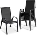 MAMIZO Patio Dining Chairs, Stackable All Weather Teslin Chair, Heavy Duty Outdoor Breathable Chairs Set, w/Armrests, Upgraded Chair FeetW/Strenthened Iron Spacers, 330 LBS (8, Black) by MAMIZO