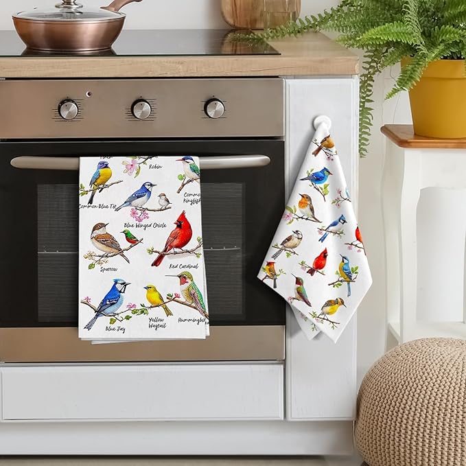 Birds on Branch Kitchen Towels Decorative Set of 4, Absorbent Cardinal - Image 4
