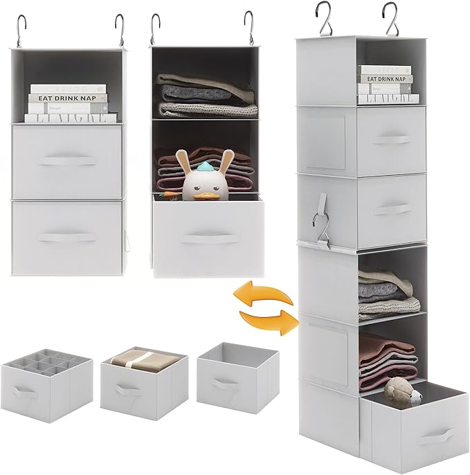 Twira 6-Shelf Hanging Closet Organizer, 2 Separable 3-Shelf Hanging Shelves by TWIRA