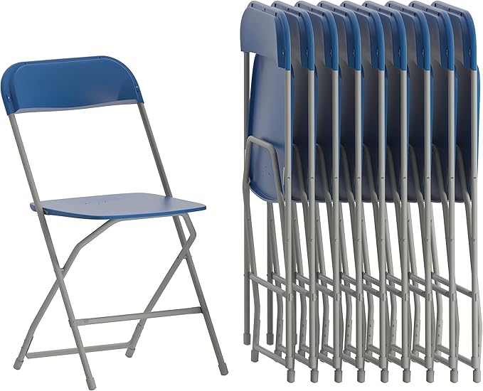Flash Furniture Hercules Series Plastic Folding Chairs for Parties and Weddings, Stackable Commercial Event Seats, Set of 10, Blue by FlashFurniture