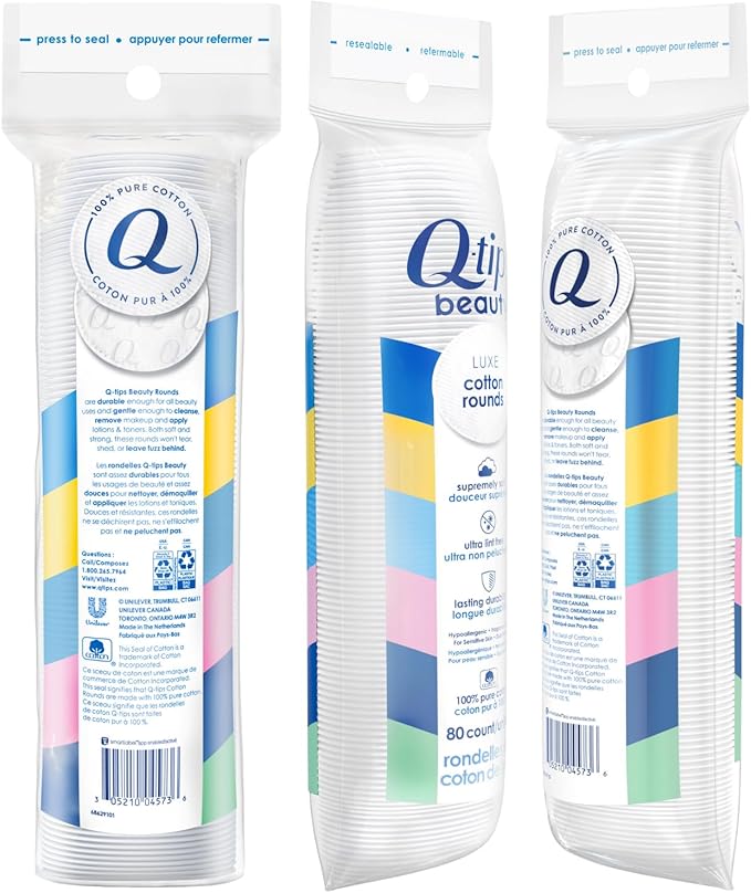 Q-tips Beauty Luxe Cotton Rounds 80 Count 2-Pack – Hypoallergenic Makeup - Image 2
