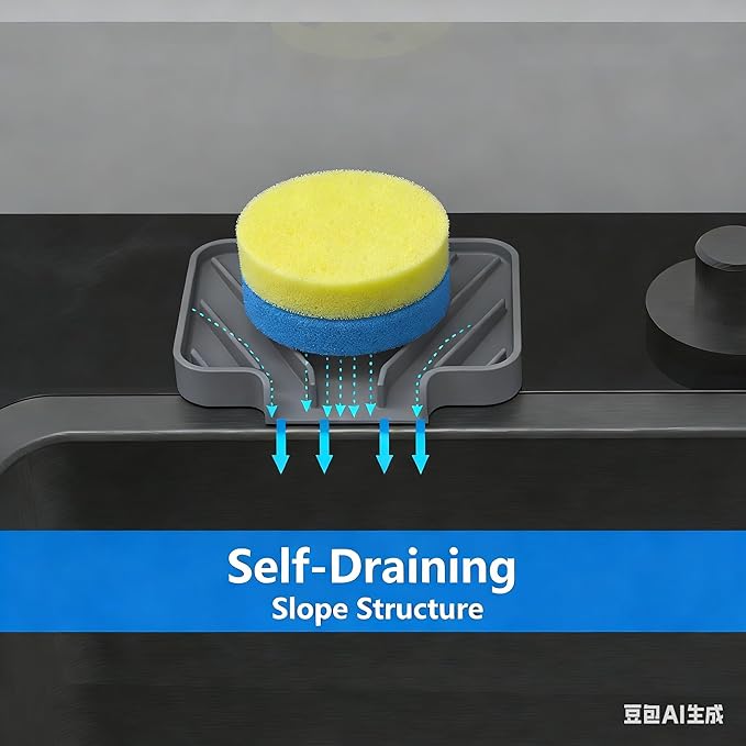 Sponge Holder for Kitchen Sink, Dish Sponge Holder & Soap Tray - Image 4