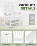 Oversized Rocking Chairs Outdoor Set of 4, High Back Porch Rocking Chair, HDPE All Weather Resistant Patio Chairs, 380lbs Weight Capacity, White - Image 6