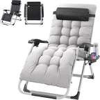 VINGLI 29" Padded Zero Gravity Chair, Lounge Chair with Removable Cushion & Tray， Folding Reclining Patio Chairs， Recliner Chair for Lawn，Indoor Outdoor-Grey by VINGLI