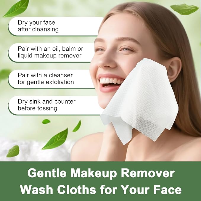 Face Towels Disposable, 12” x 10” Biobased Facial Towelettes, Large Soft & - Image 5