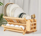 Bamboo Dish Drying Rack with Utensil Holder, Collapsible Wooden Dish Drainer - Image 2
