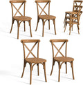 VINGLI Plastic Outdoor Dining Chairs Set of 4, Stackable Patio Farmhouse Brown Dining Chairs with X Back, Waterproof Kitchen & Dining Room Chairs for Indoor-Outdoor, Capacity 400 lbs by VINGLI