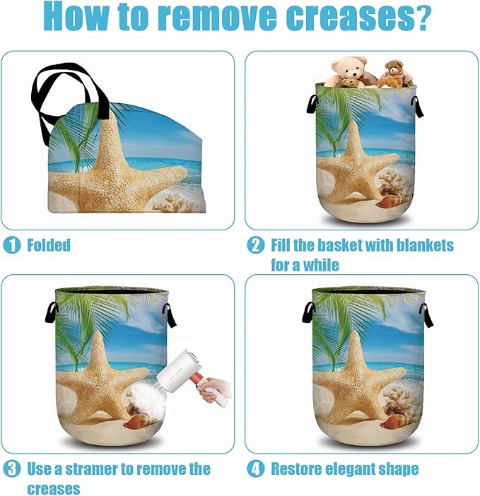 Starfish Seashell Laundry Basket, Ocean Sea Beach Laundry Hamper Collapsible - Image 5