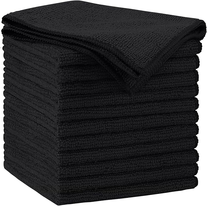AIDEA Microfiber Cleaning Cloth Black 12PK, Microfiber Towels by AIDEAHOME