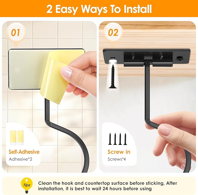 2PCS Self Adhesive Banana Hook Under Cabinet Foldable Banana Hanger Black Metal - Image 4